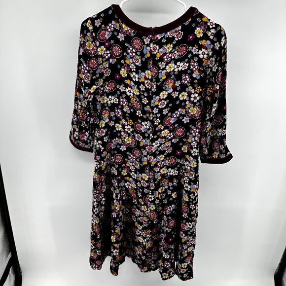 Hanna Andersson Floral Knee Length Dress Velvet Trim Shift Multicolor Small - Picture 5 of 5